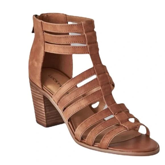 Lucky Brand KYNDRAH Brown Leather Gladiator Block Heel Women's 10 - Picture 1 of 9